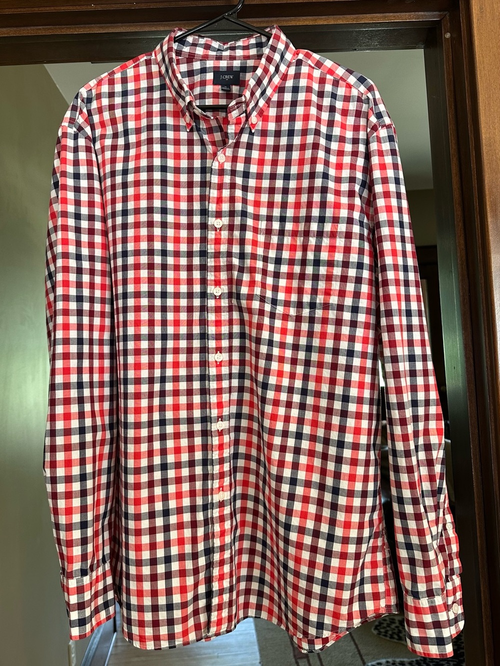 J. Crew Red, Navy & White Check Button-Down Shirt